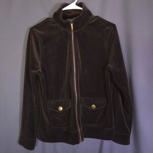 Lauren Ralph Lauren Velvet Full‎ Zip Jacket Brown Size Medium Steampunk